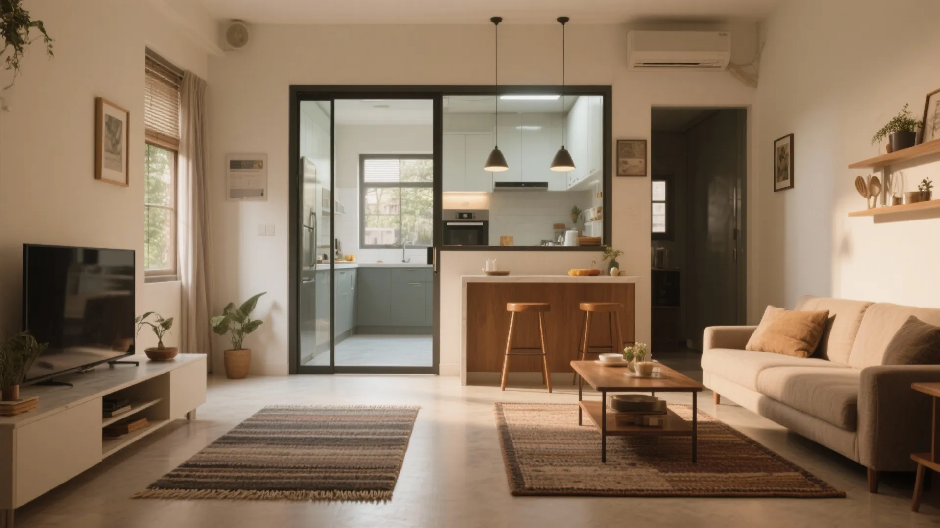 Kitchen-Living Flow: Pocket Doors and Zonal Rugs