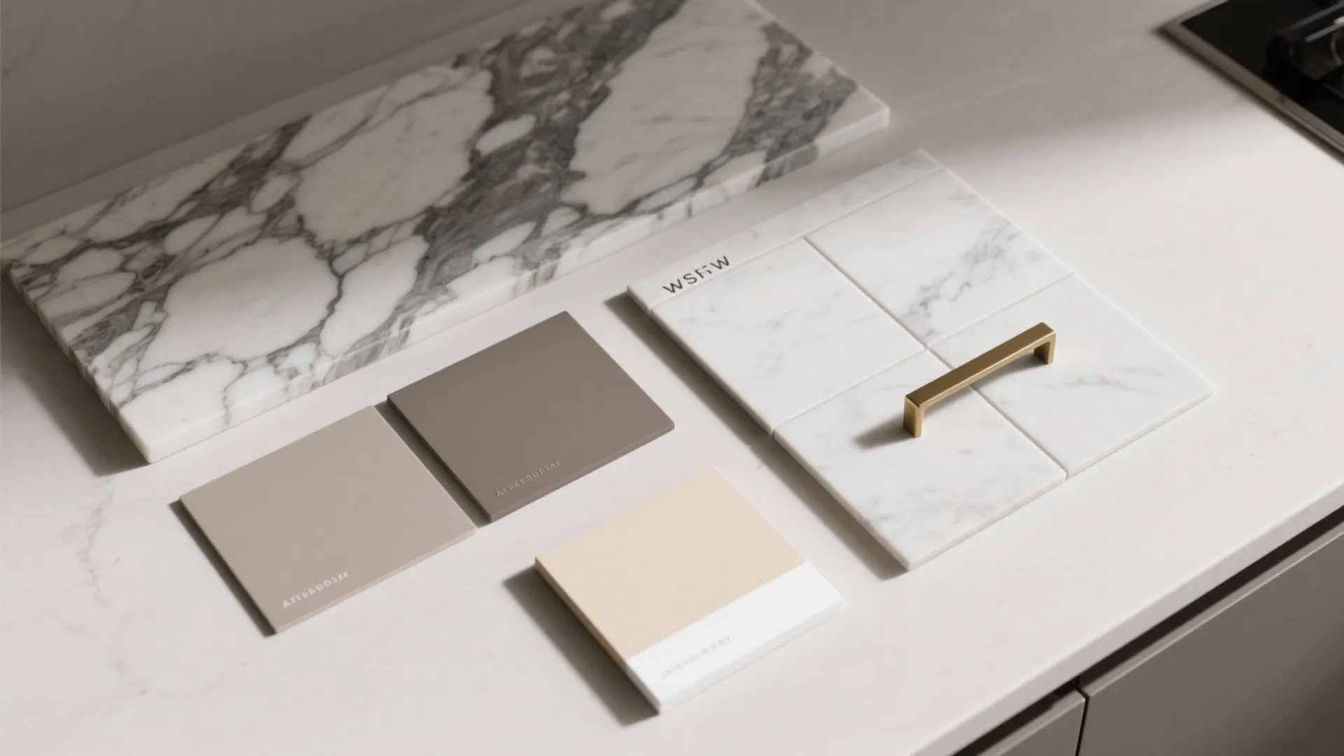 Minimal marble kitchens with concealed storage