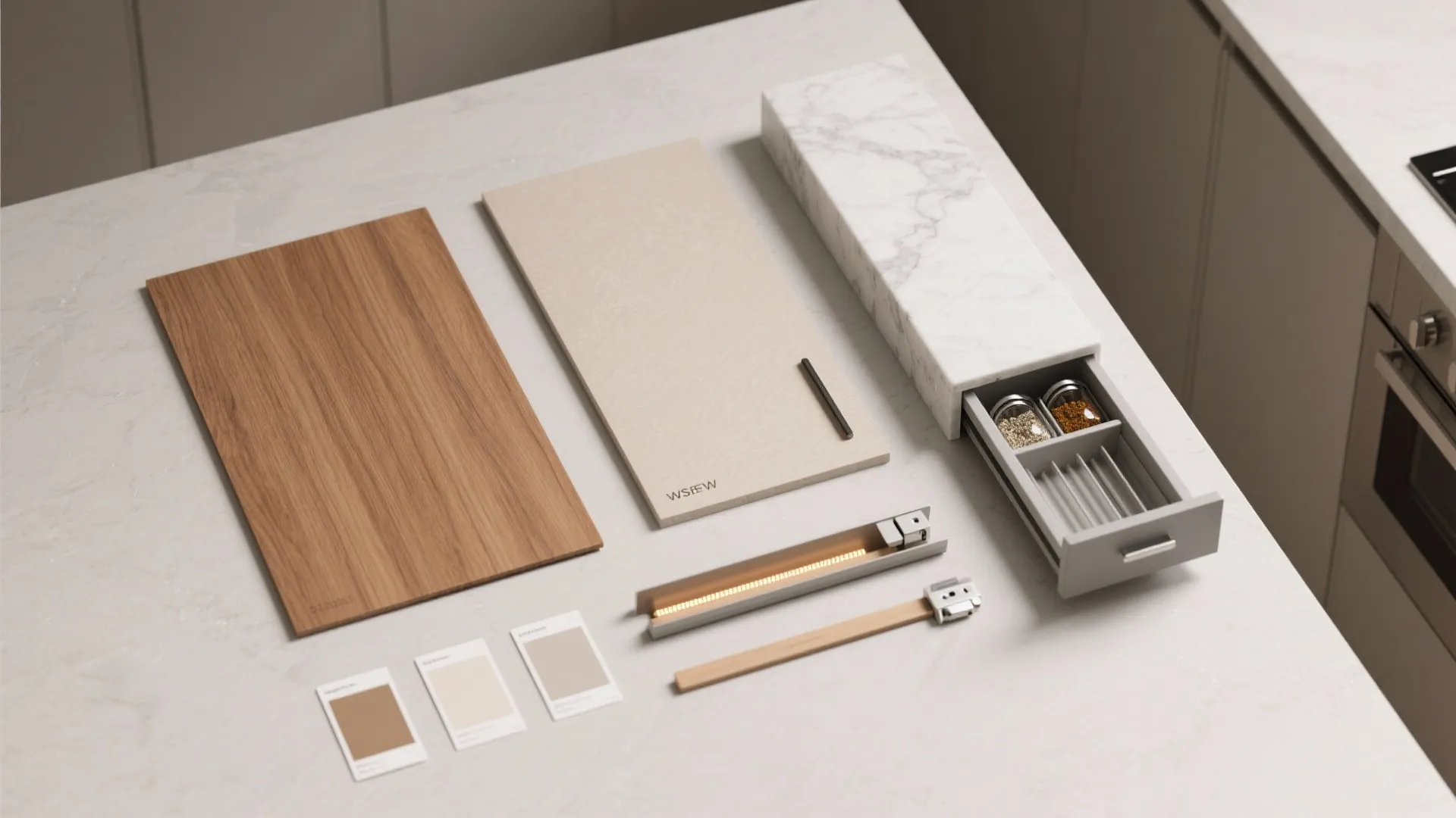 Minimalist kitchen storage for prefab modules