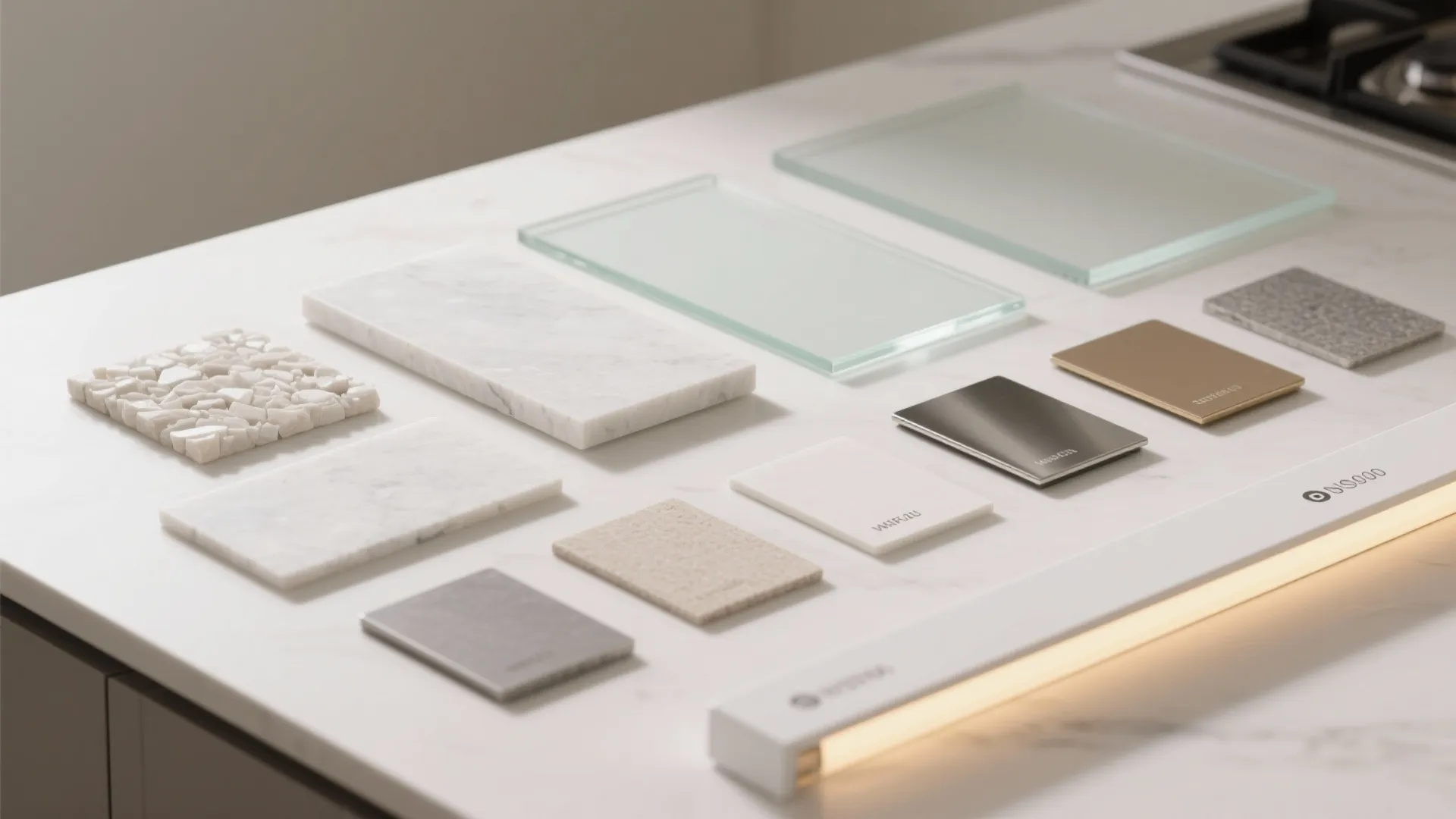 Minimalist Modular Kitchen With Light and Glass