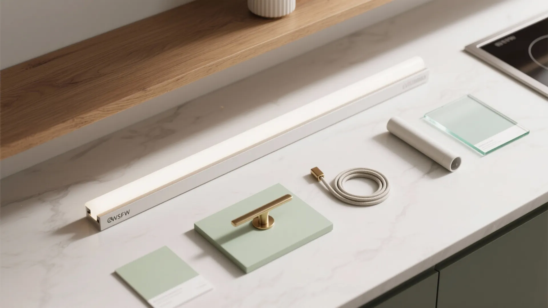 Open shelving with under-shelf wall lights