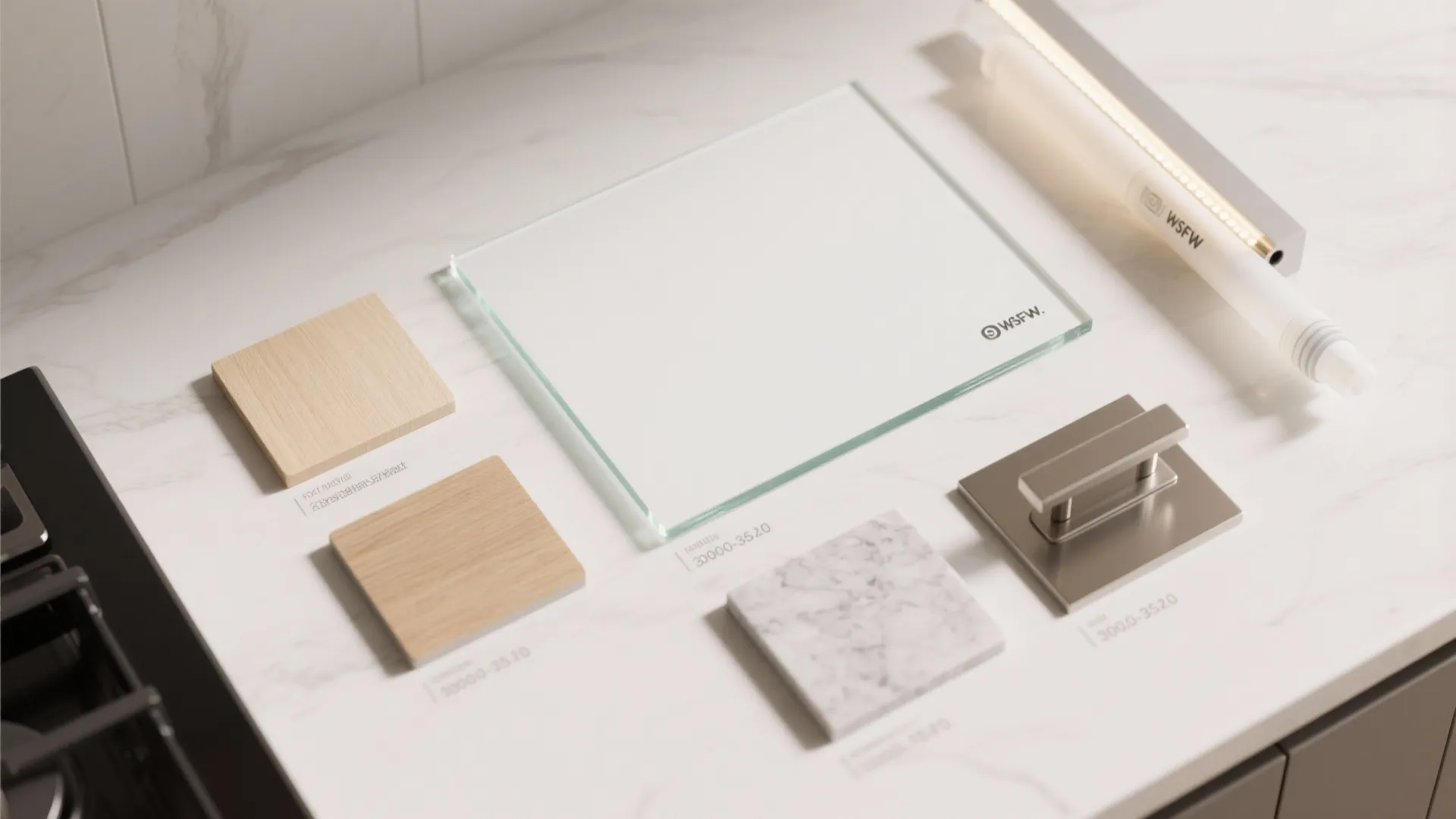 Glass backsplash for depth and easy cleanup