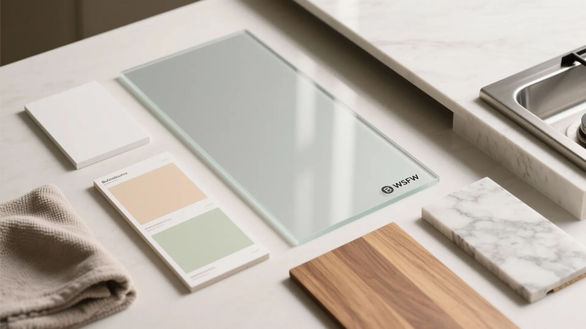 Glossy glass backsplash for airy brightness