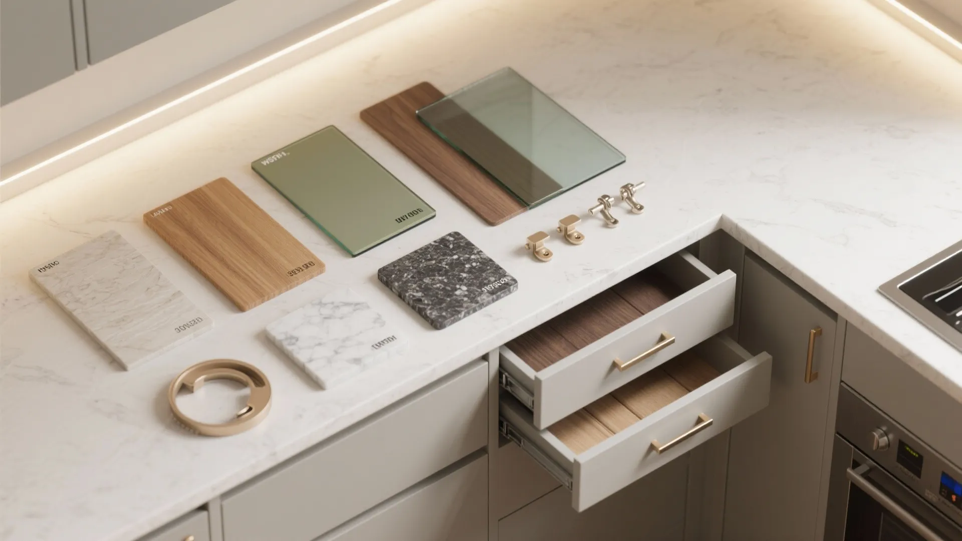 Ceiling-high storage and slim appliances