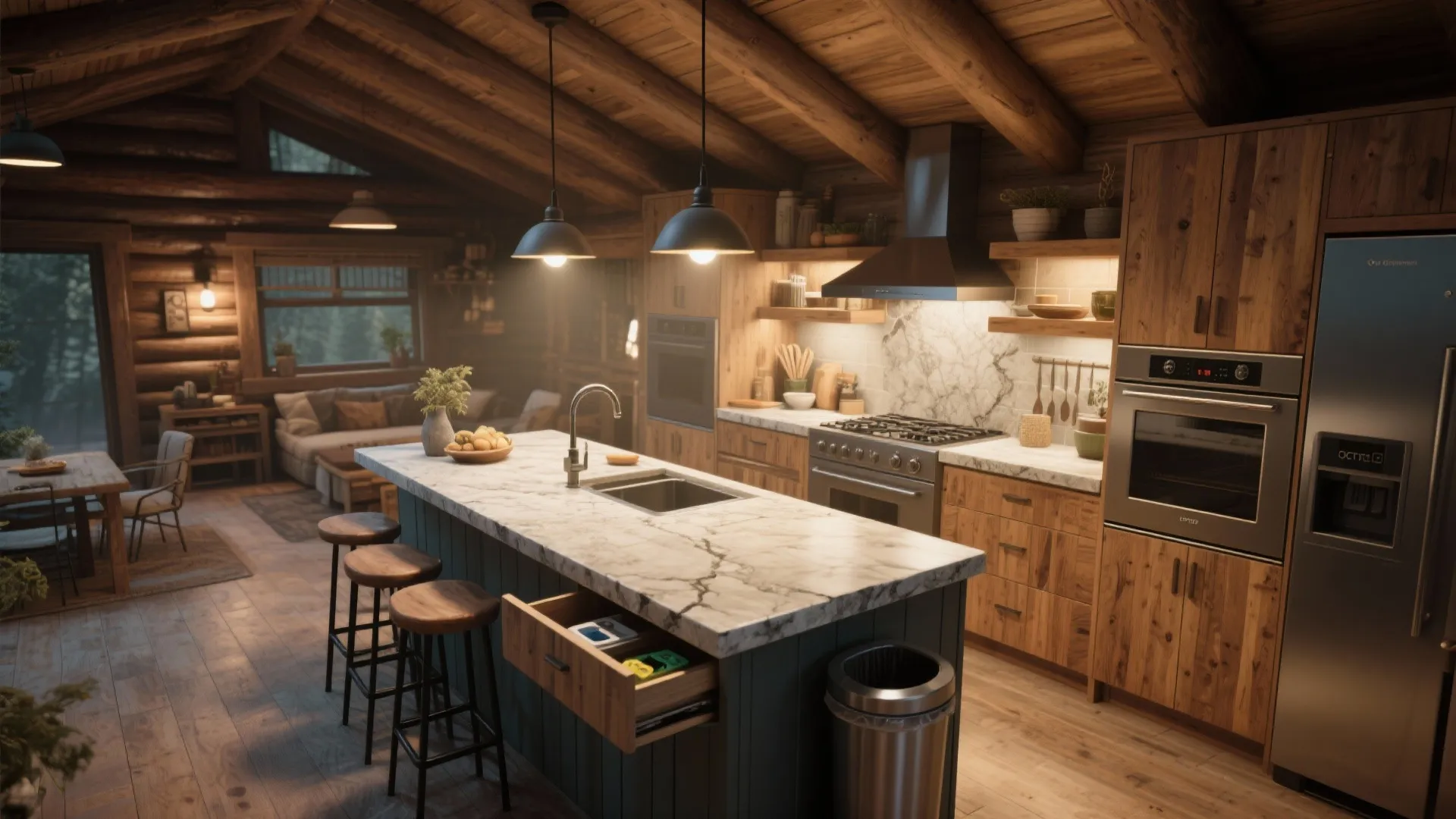 2. Open-plan kitchen with a multitask island