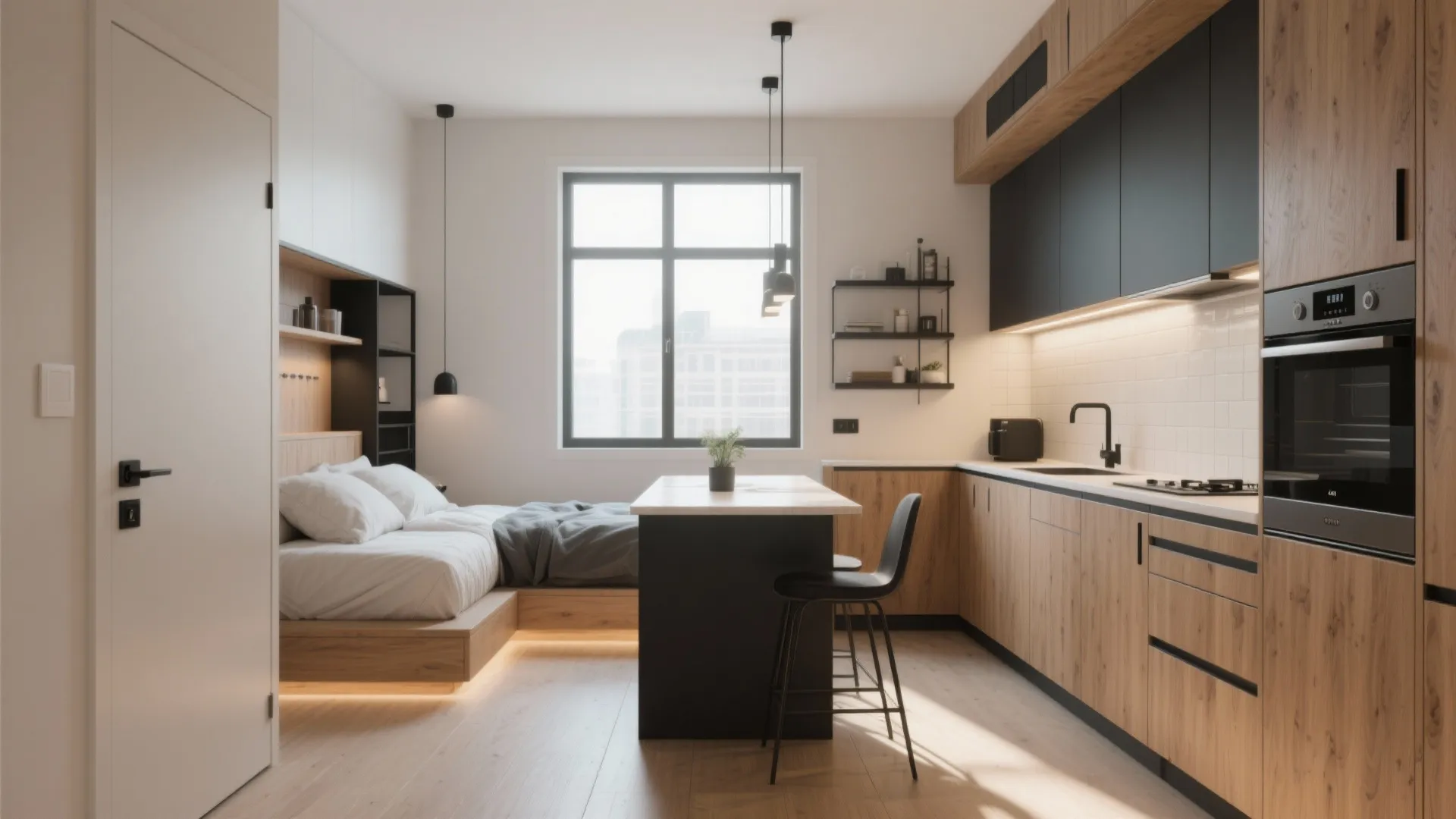 3. Murphy Bed + Modular Kitchen Zone