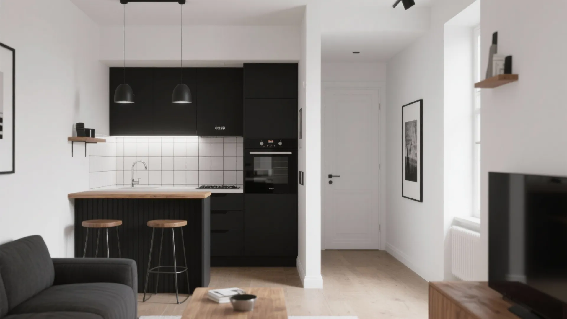 5. Accent corners: tiny black-and-white kitchen nook