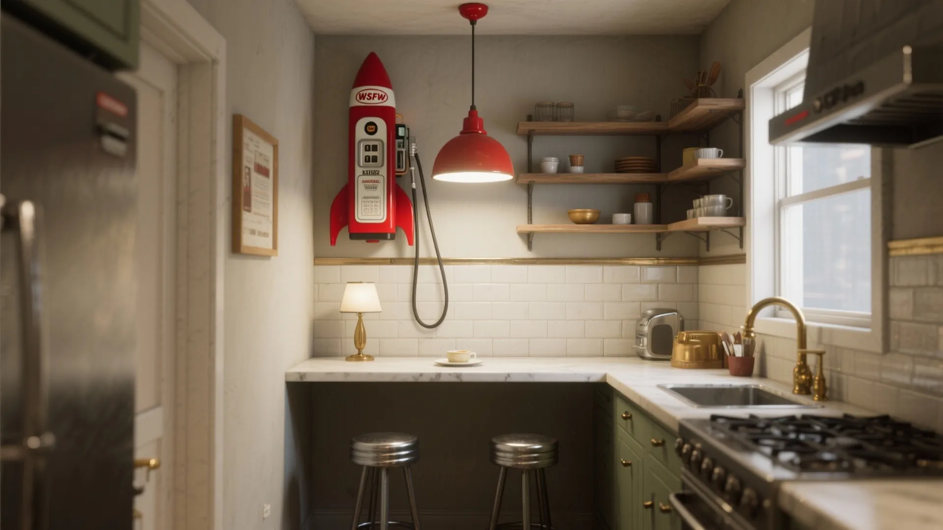 3. Kitchen Nook Pop — Retro Contrast in a Small Kitchen