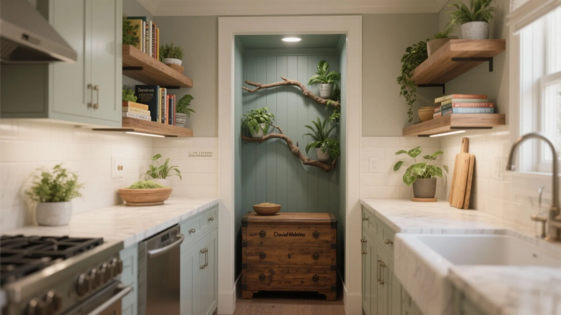 3. Kitchen Nook Tree with Floating Shelves
