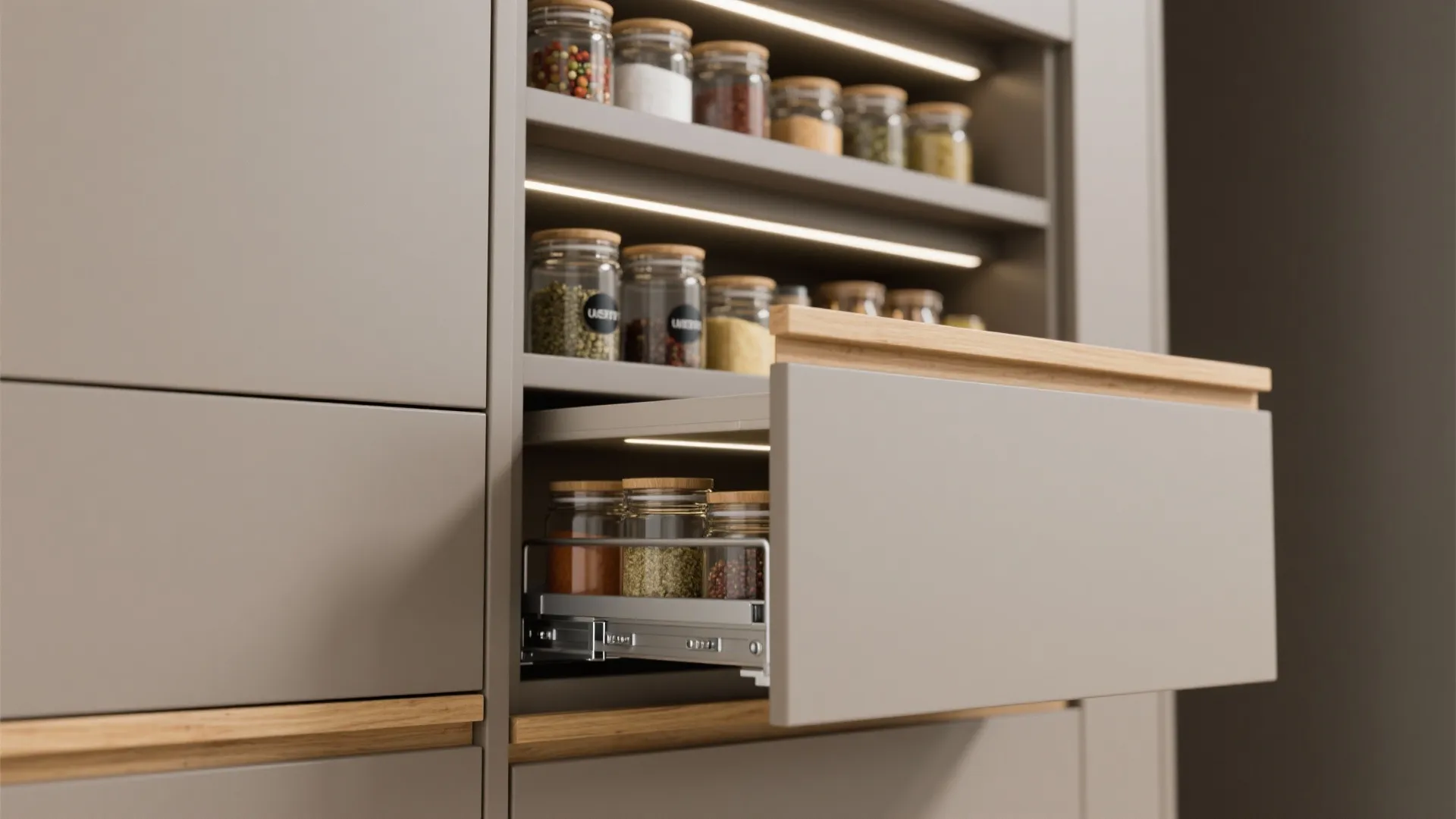 Warm-minimal modular kitchen storage