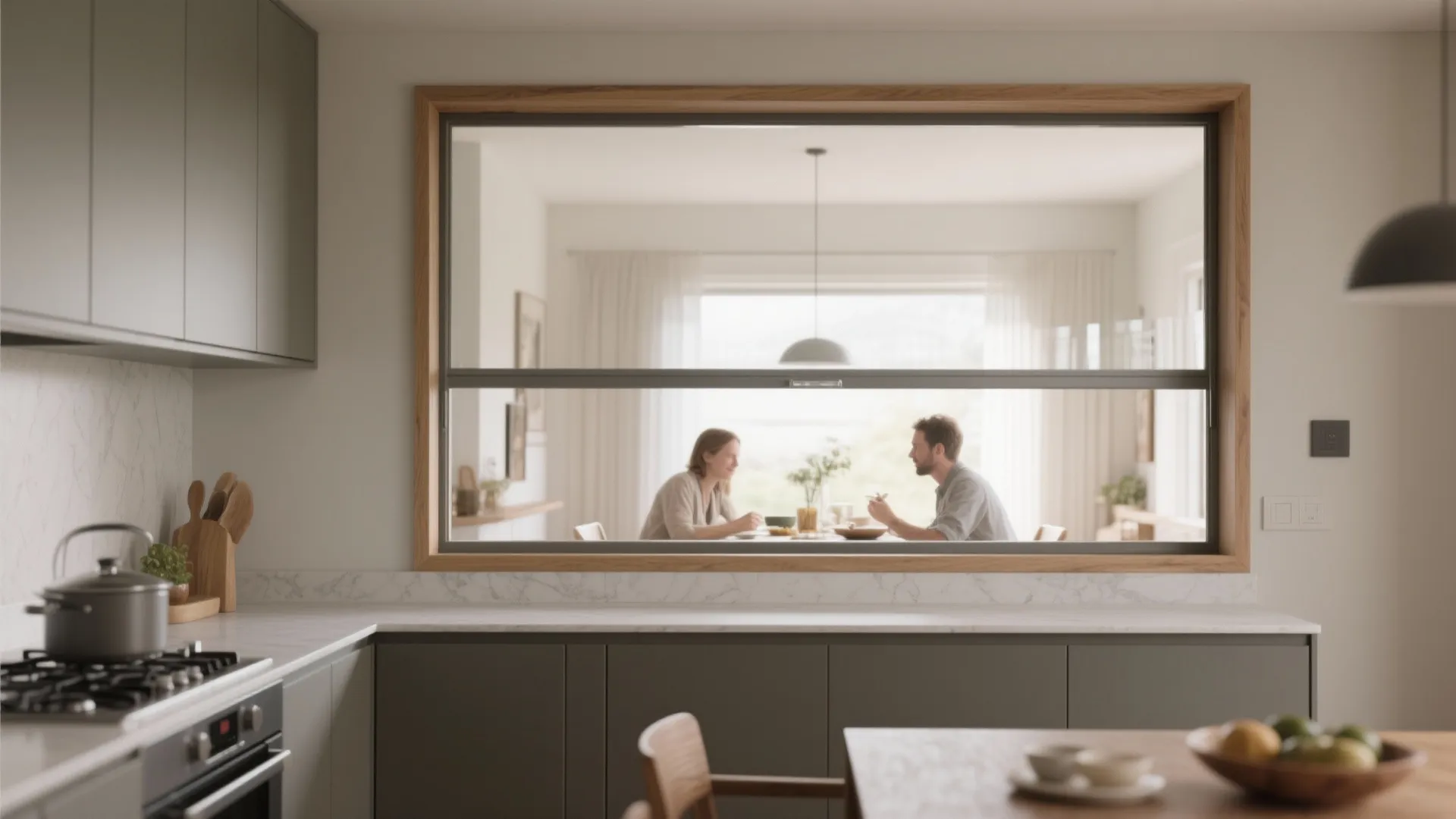 Framed pass-throughs for light and serving