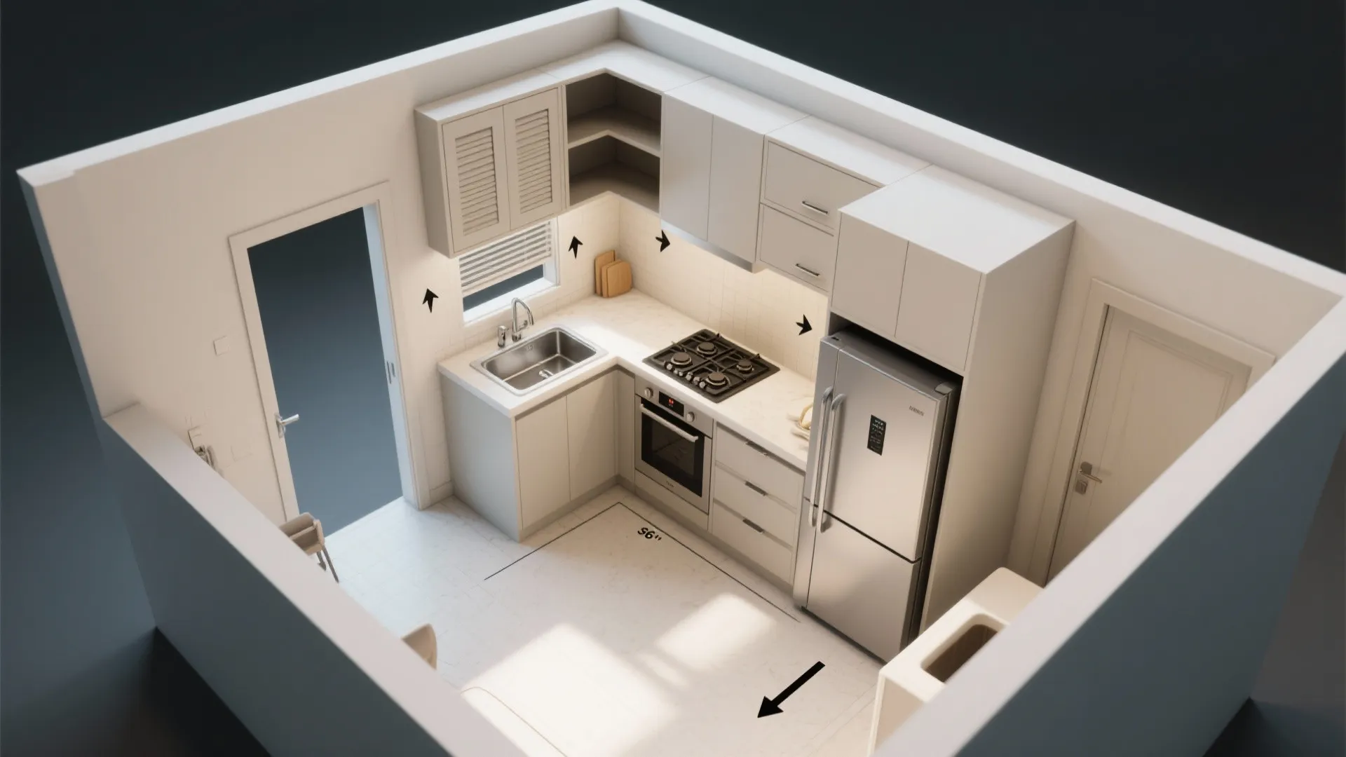 Compact Kitchen: L-Shape, Vertical Storage, Easy Workflows