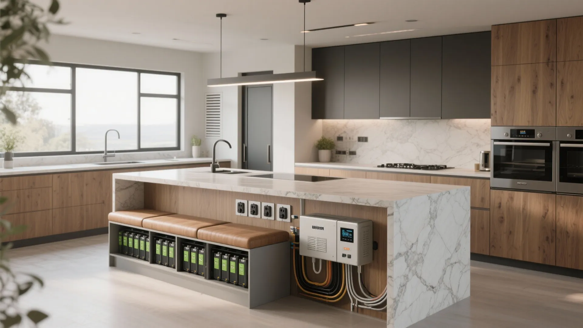 3. Create a kitchen power hub with battery bench seating