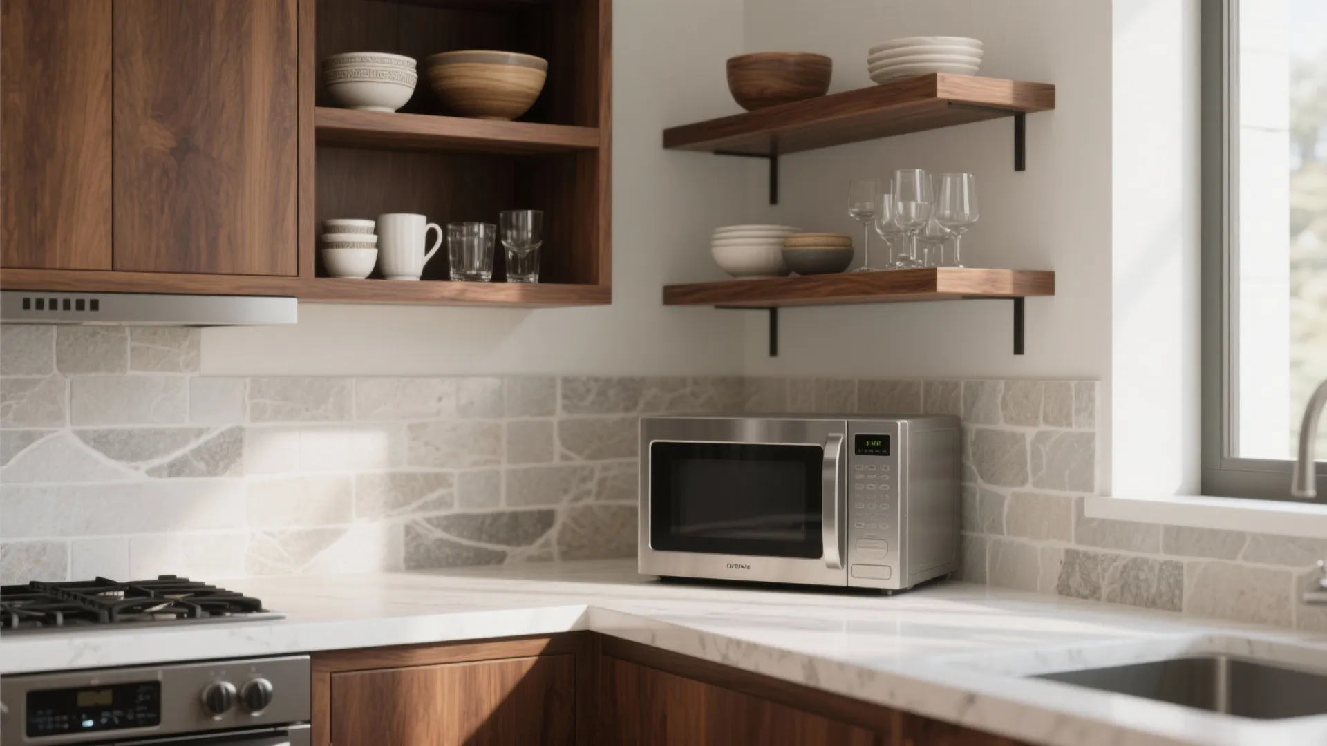 Open Wooden Shelving in the Kitchen