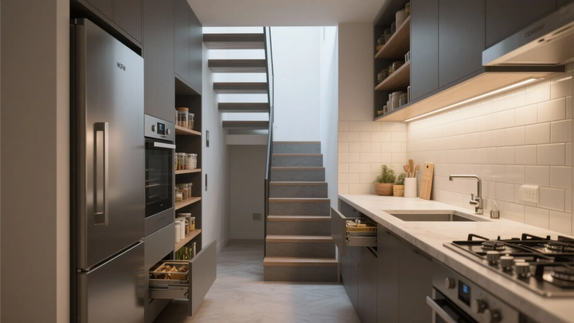5. Integrate the kitchen and stair when space is tight