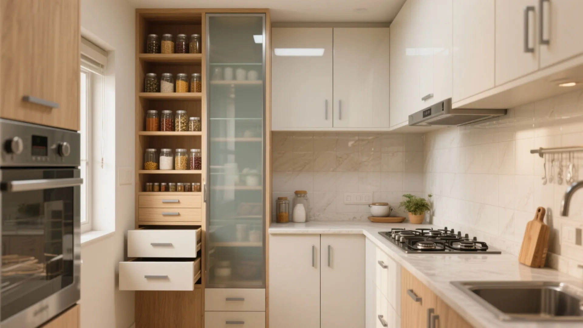 Minimalist Kitchen Storage for a 1 BHK