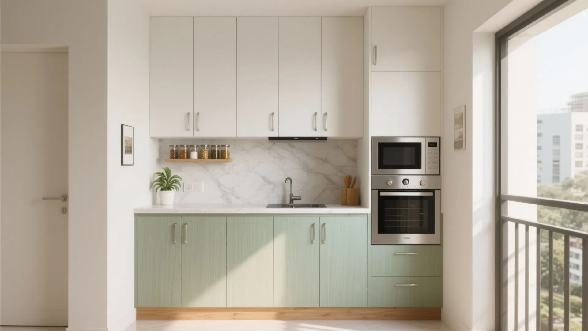 Minimalist kitchen storage for a 1 BHK