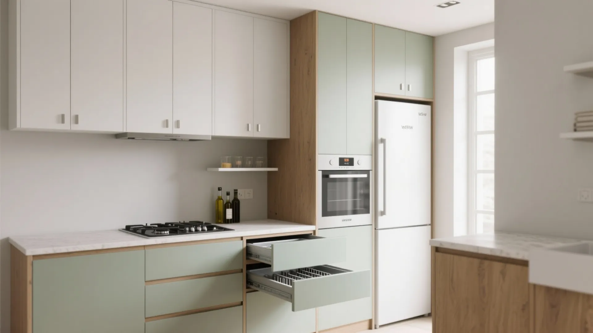 Minimalist kitchen storage for a 1 BHK that works