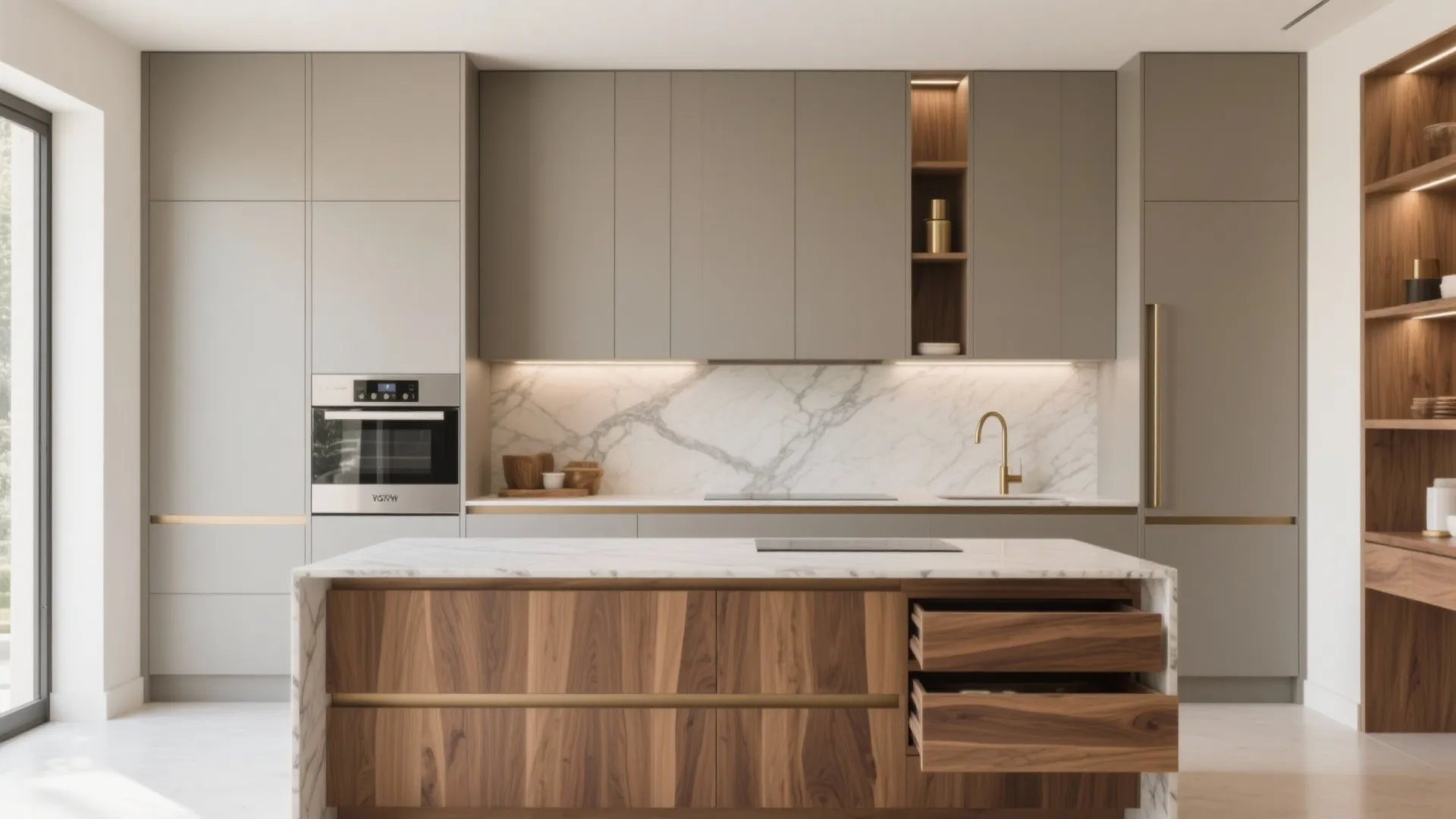 Minimalist kitchen storage for a luxury villa