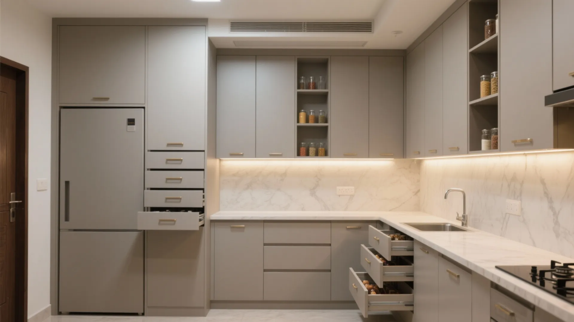 Minimalist kitchen storage in 3 BHKs