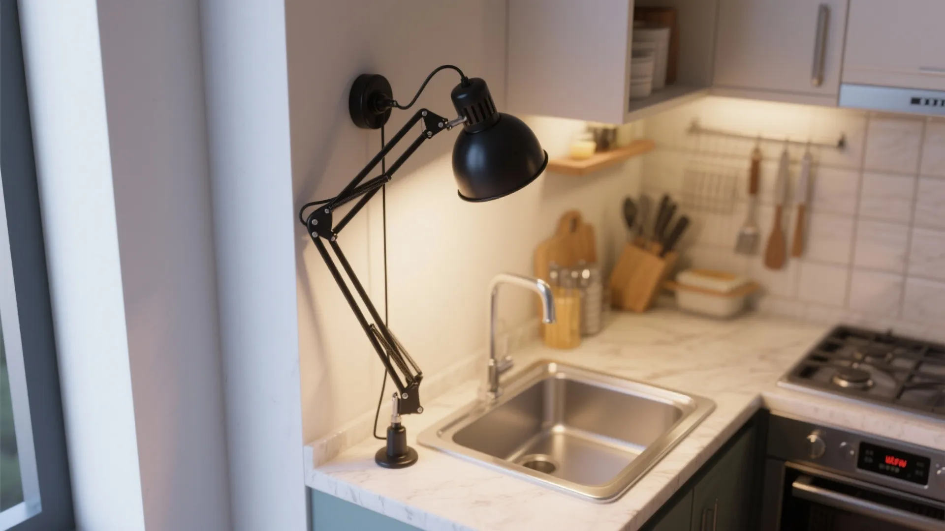 5. Flexible Task Light in a Tiny Kitchen