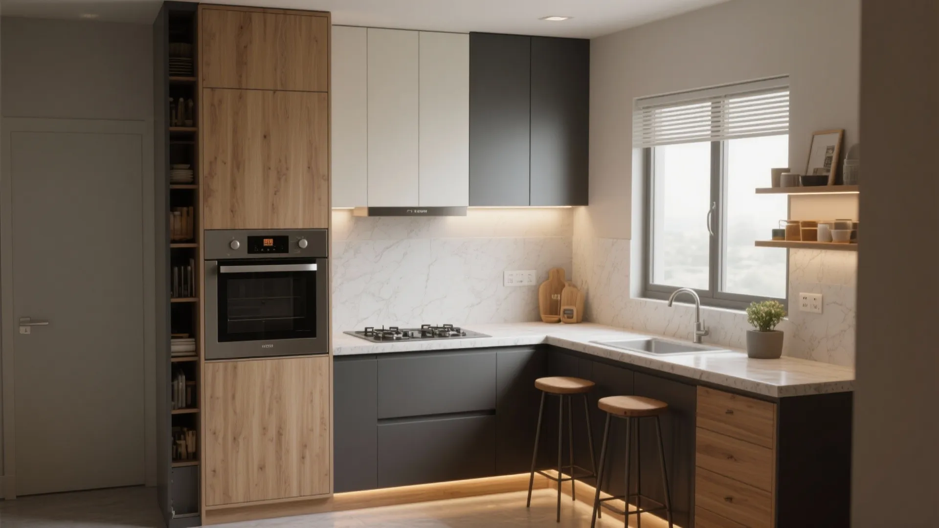 Compact Modular Kitchen with Tall Storage