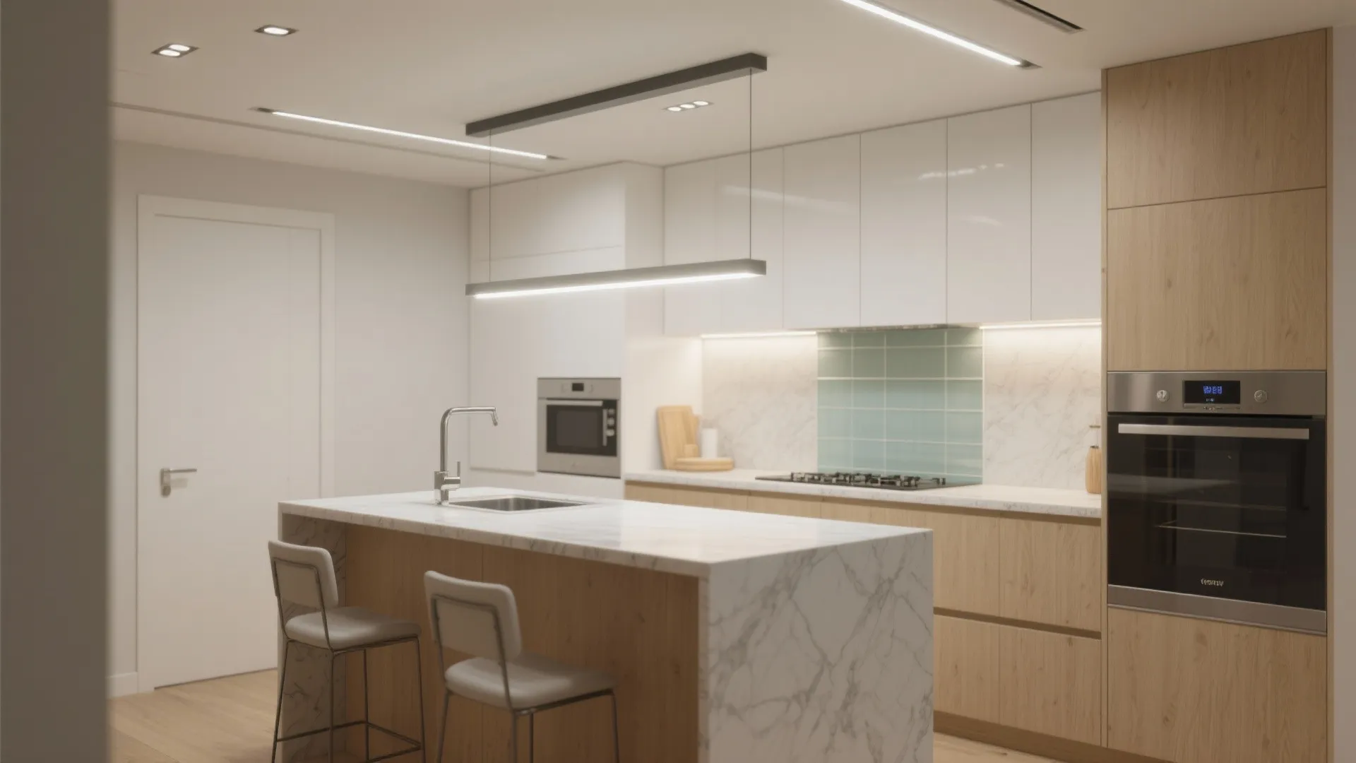 Ceiling-Integrated Task Lighting for Kitchens and Work Nooks
