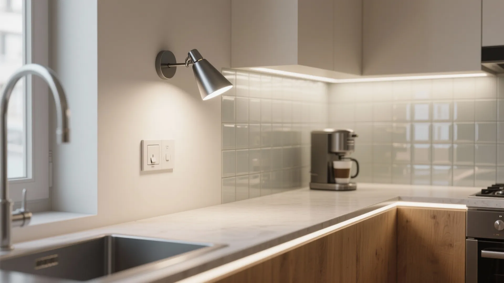 Task sconces with switches for compact kitchens and utility nooks