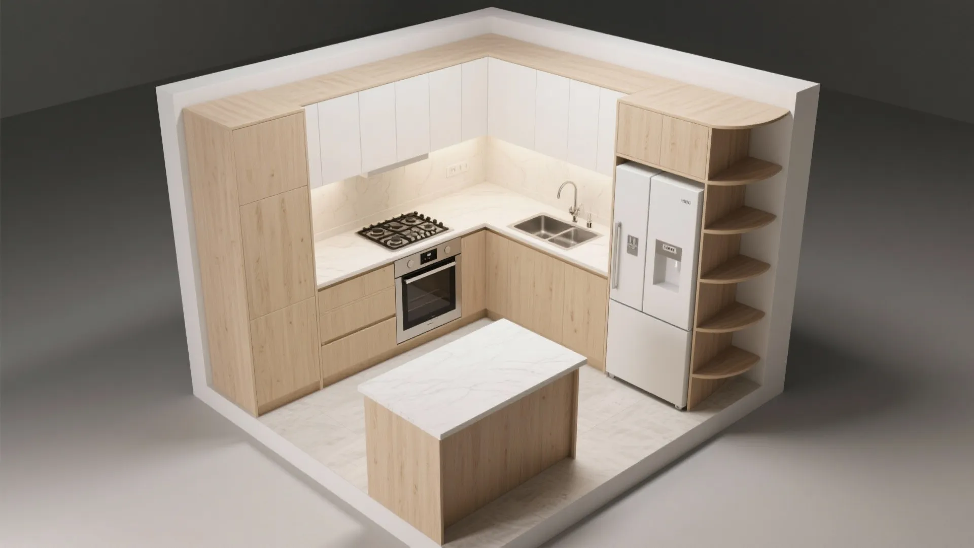 Minimalist kitchen storage with an L-shaped plan