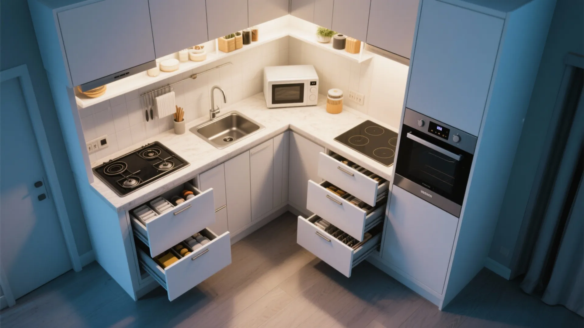 Compact Kitchenettes with Ergonomic Storage