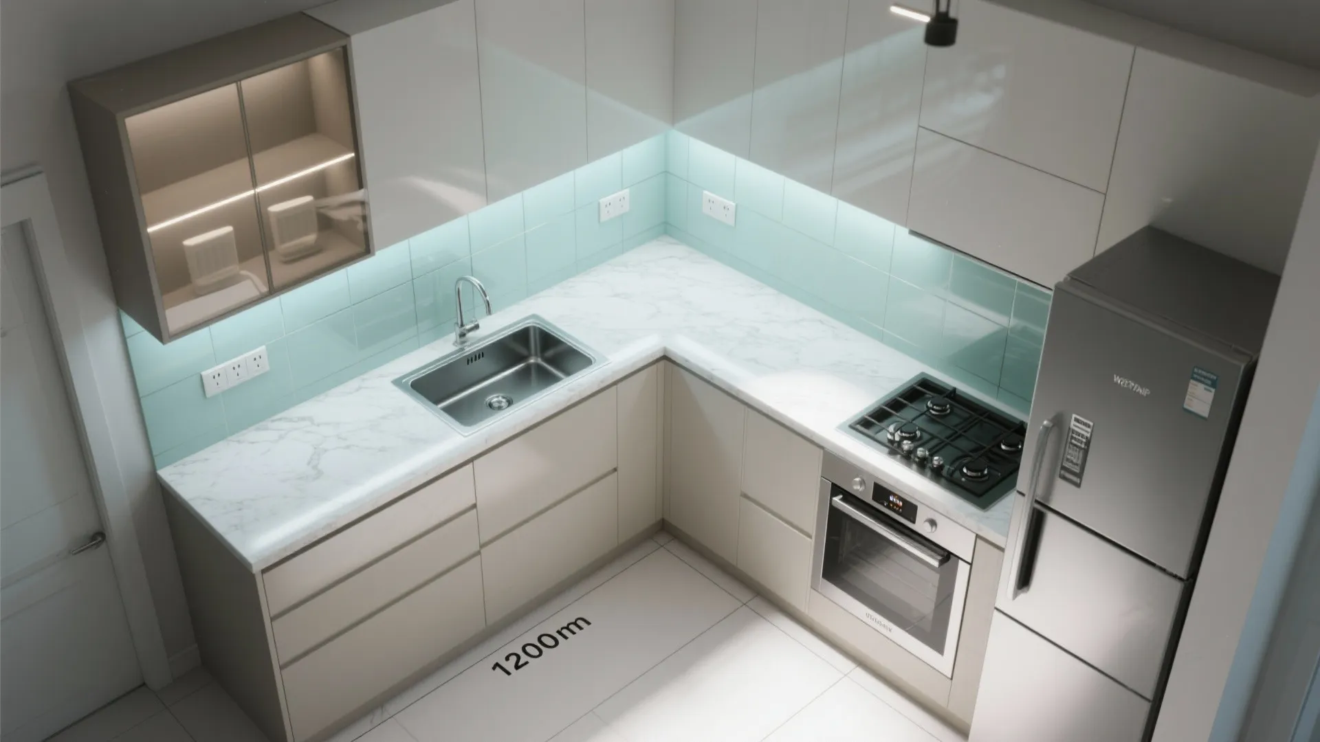 L-Shaped Kitchen with a Light-Boosting Backsplash