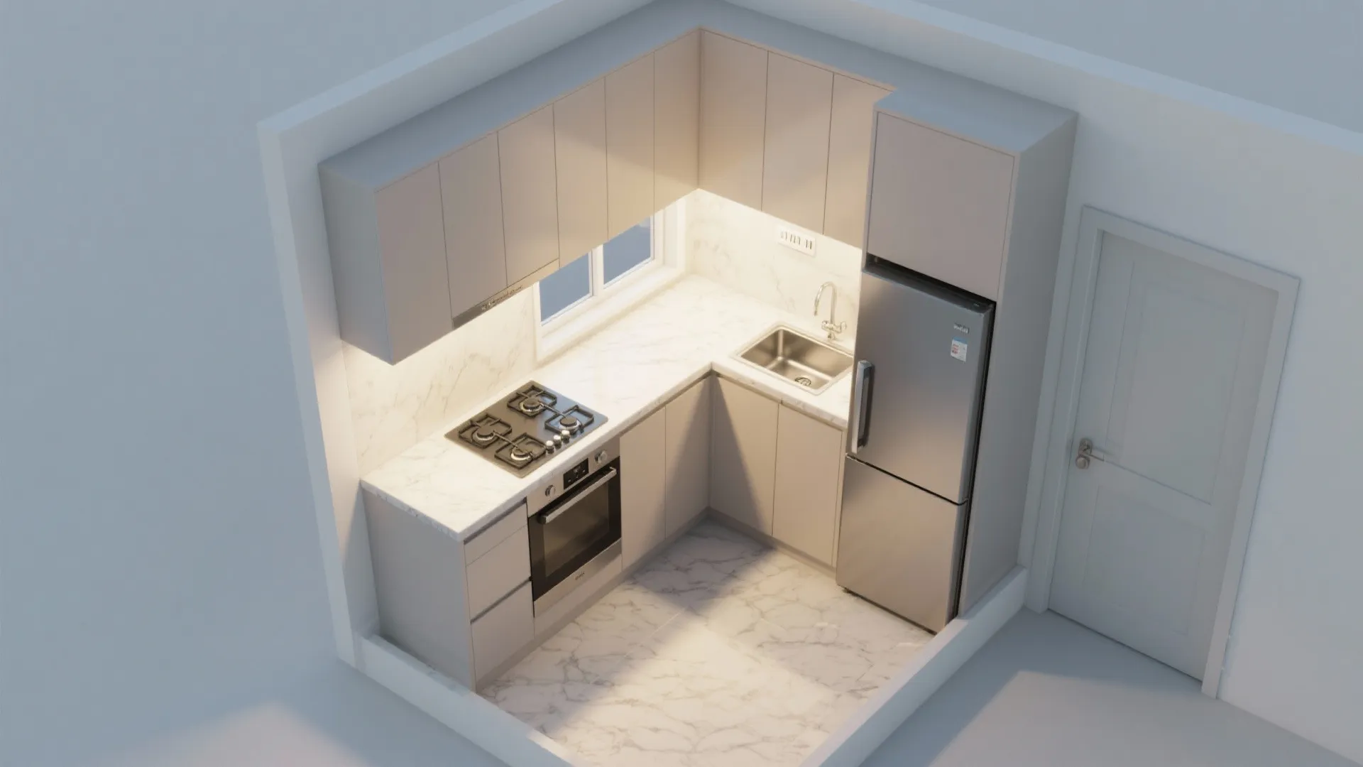 Compact Kitchen: L-Shape or Parallel, Bright and Ventilated