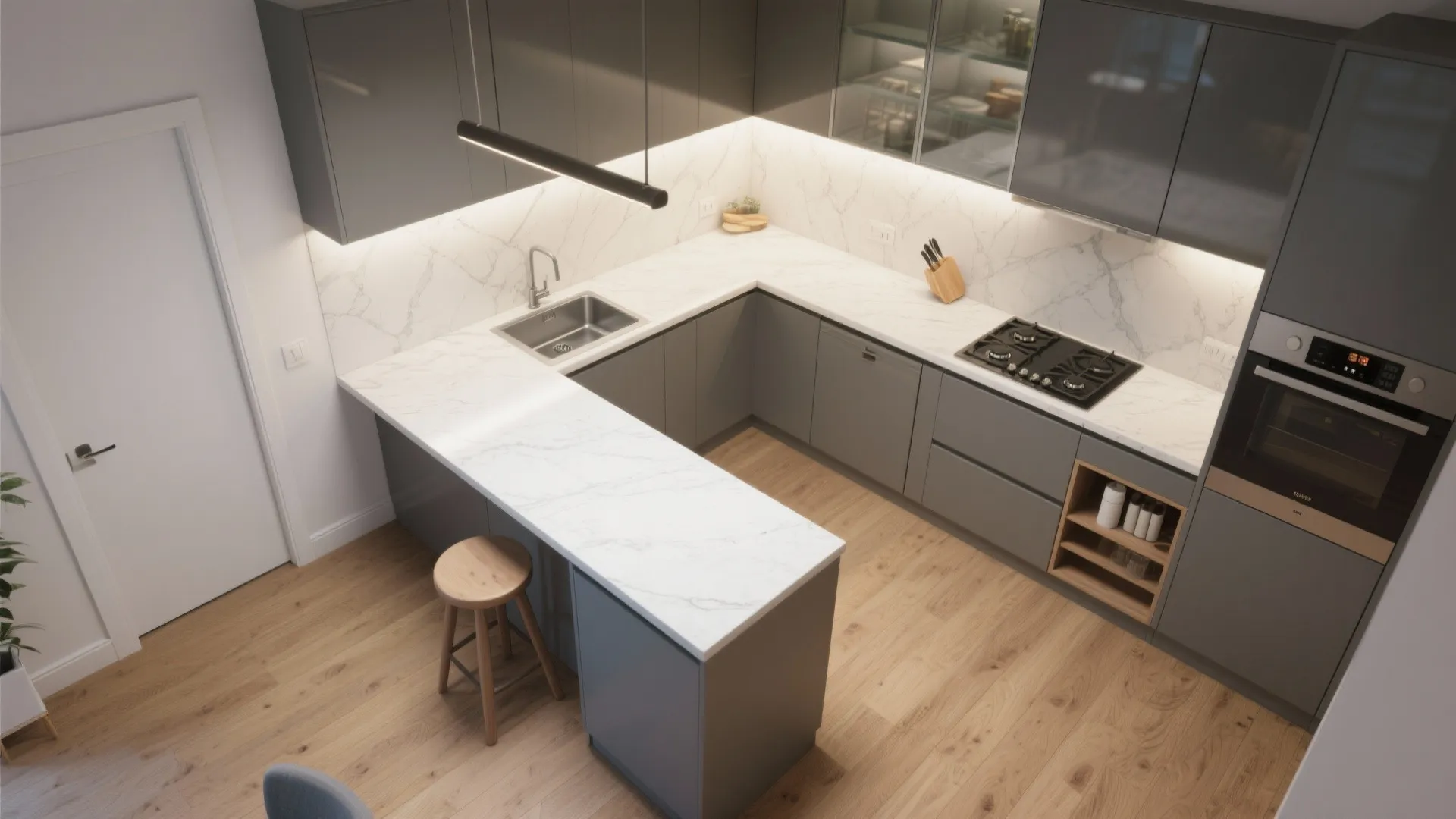 L-Shaped Kitchen with a Breakfast Ledge That Doubles as a Workstation