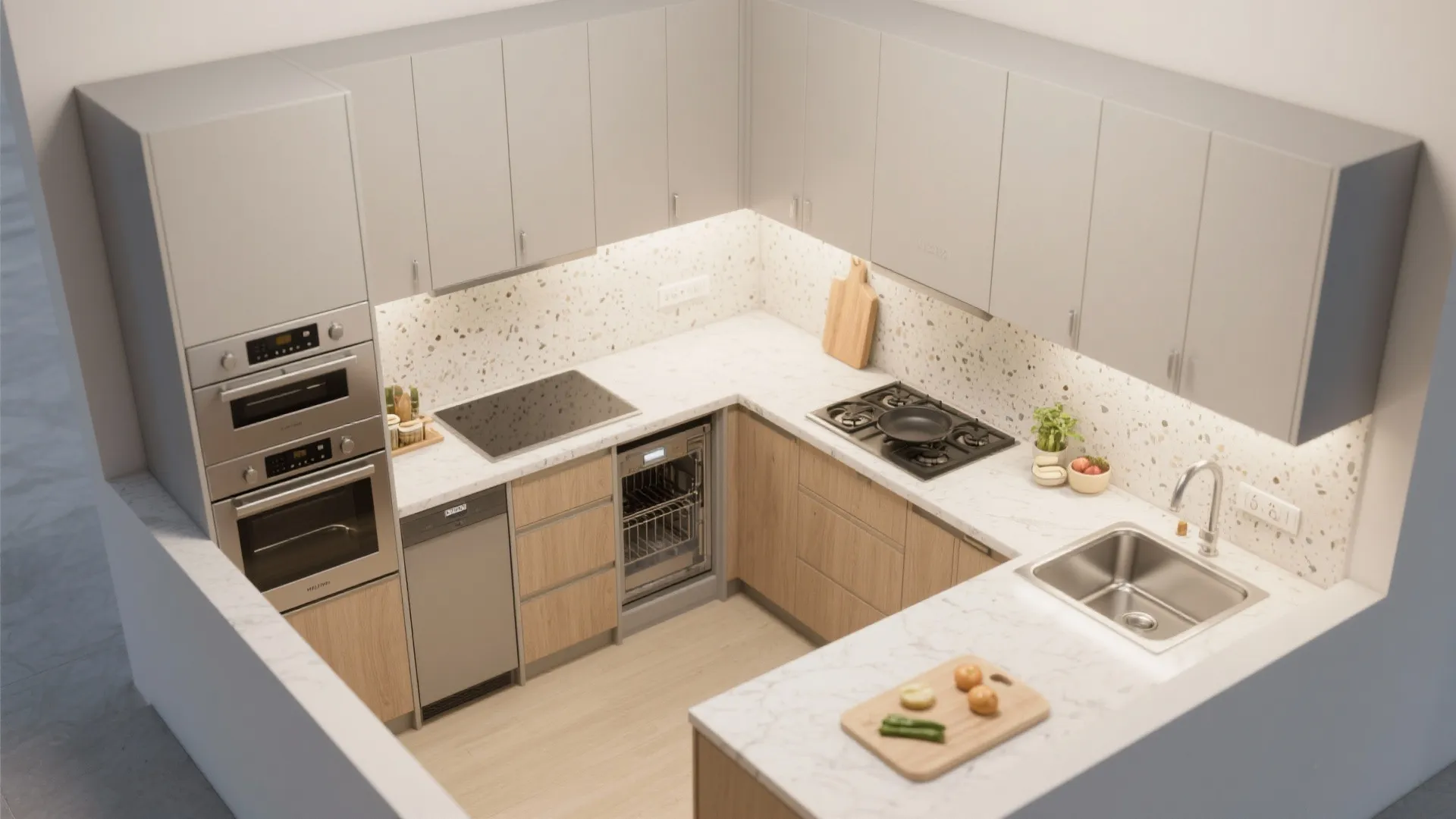 Minimalist modular kitchen with concealed storage