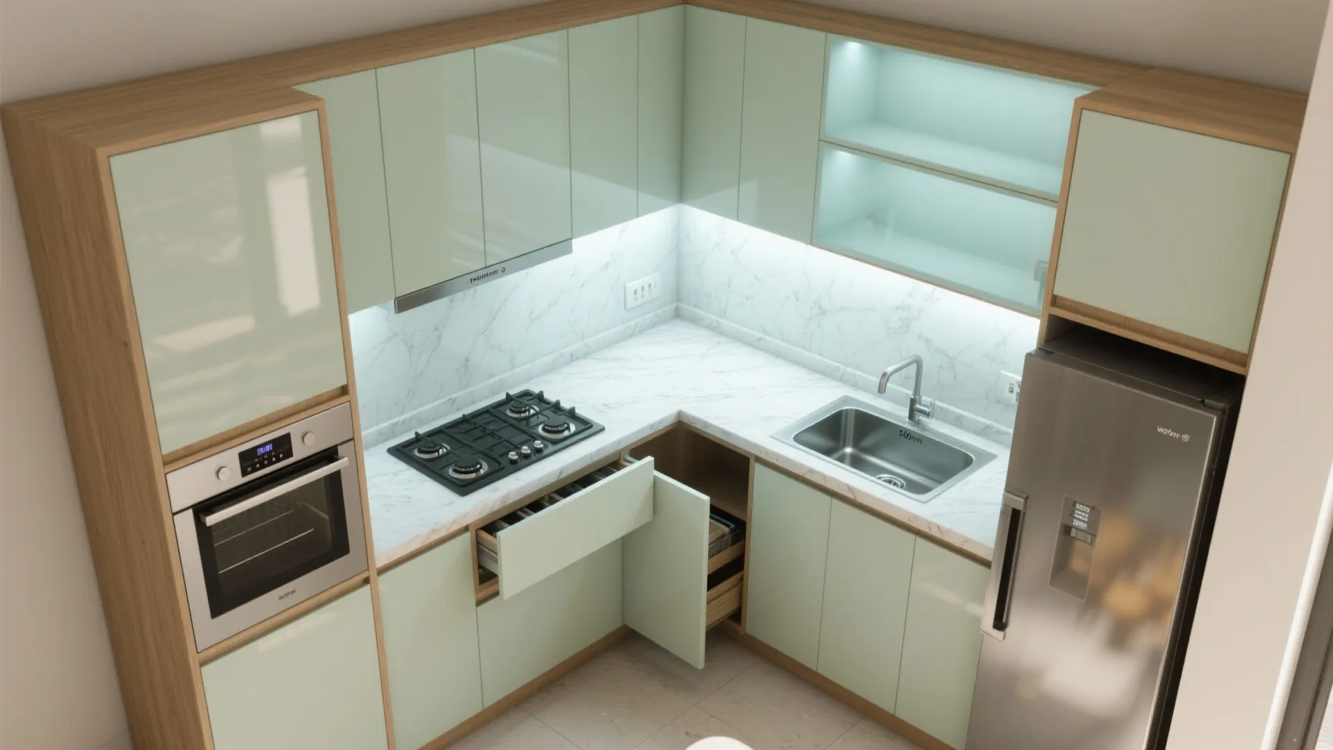 Breezy Modular Kitchen with Monsoon-Ready Finishes