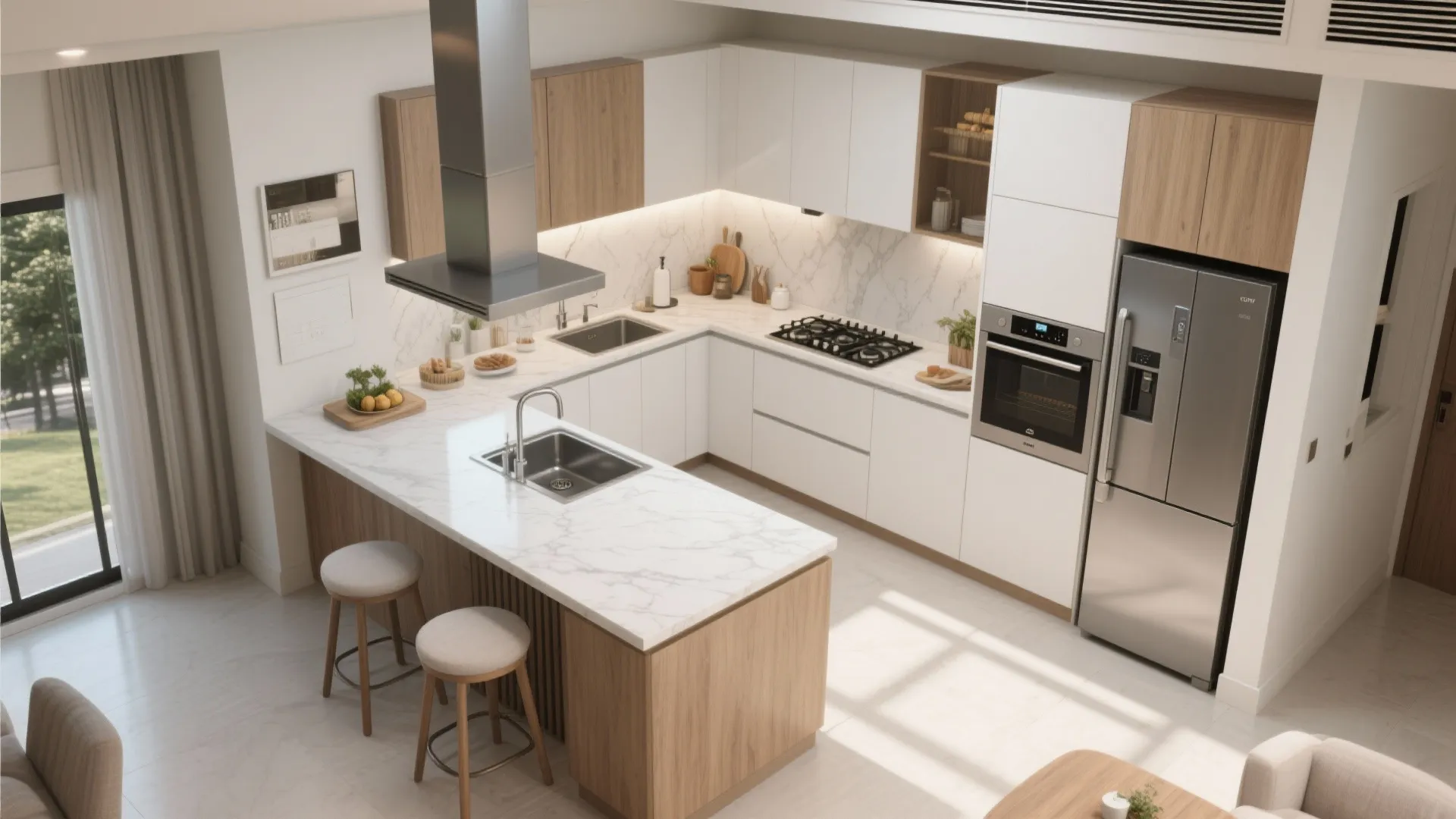 Zoned open kitchen with breakfast bar