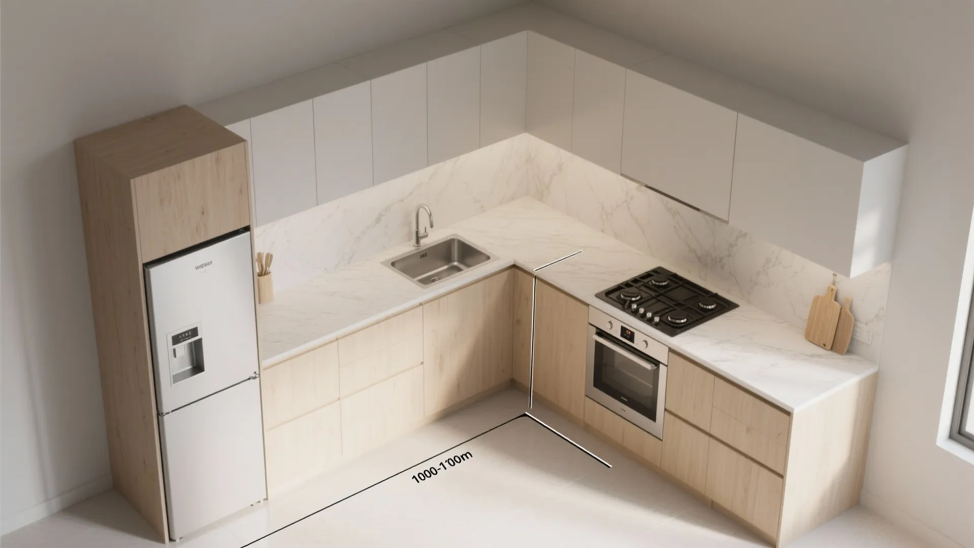 Efficient L-shaped or parallel kitchen planning
