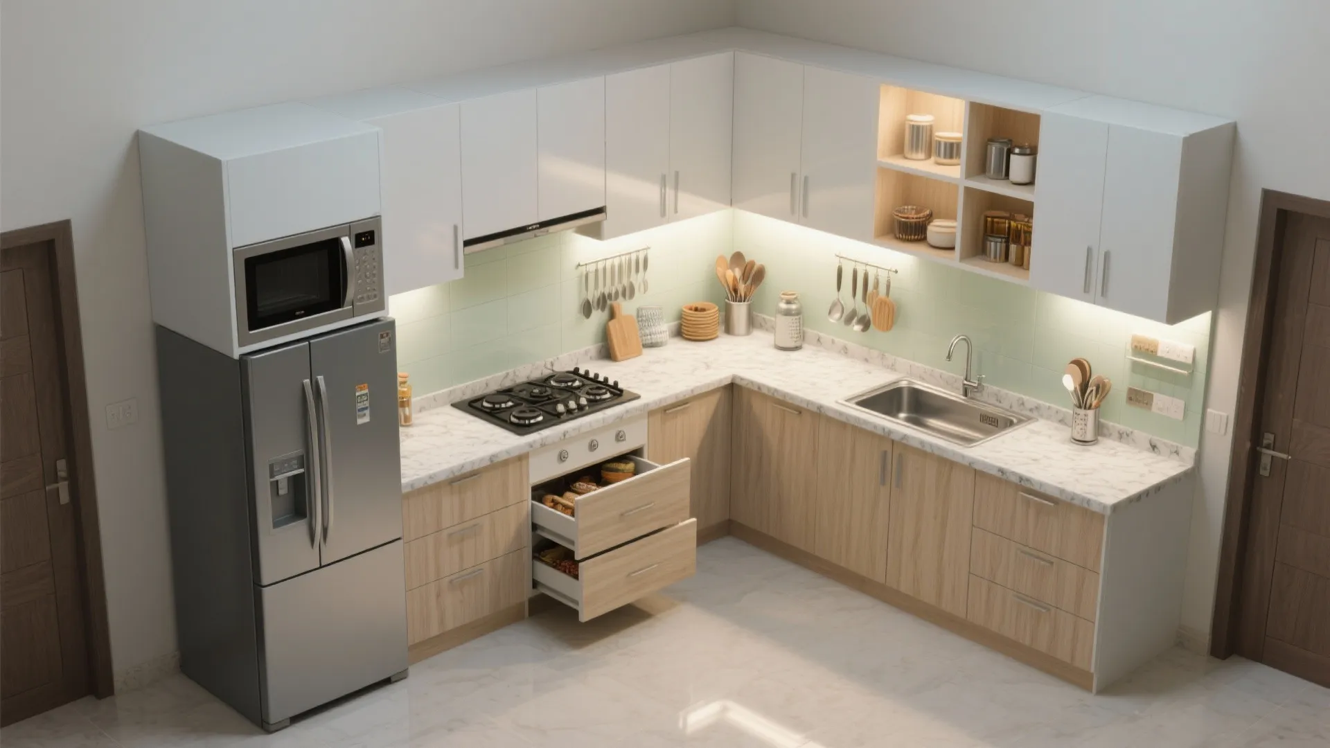 Kitchen that works: compact triangle, tall storage, and utility smarts