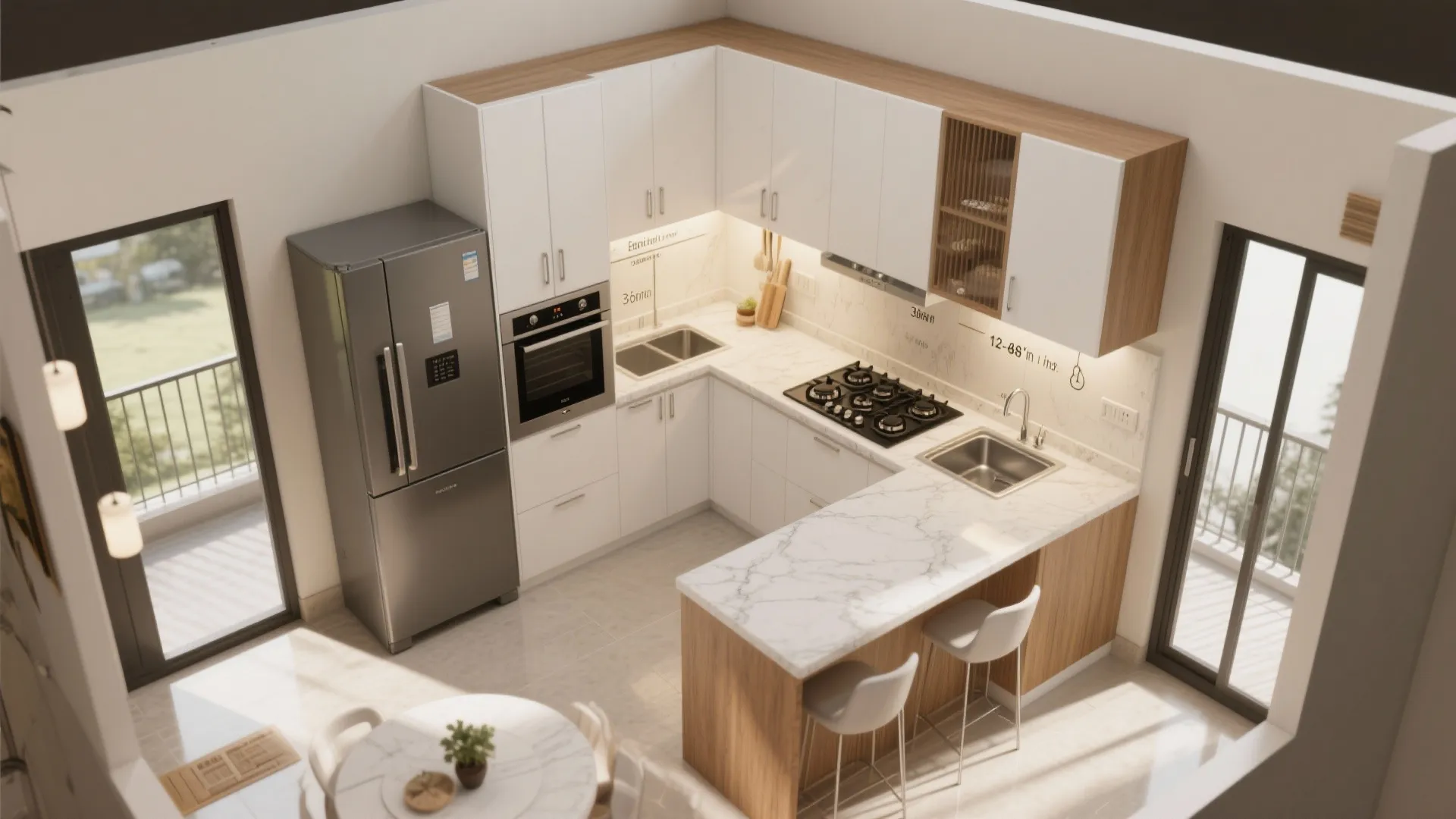 Ergonomic kitchen choices for 3 BHK flow