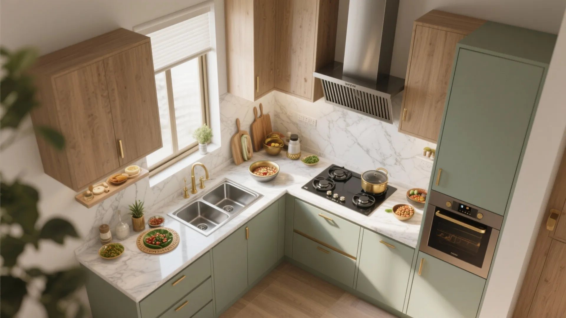 3) Chef’s kitchen tailored for Indian cooking and compact luxury