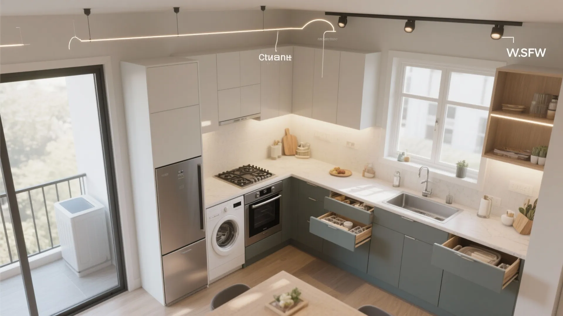 L-Shaped Kitchen with Utility Integration