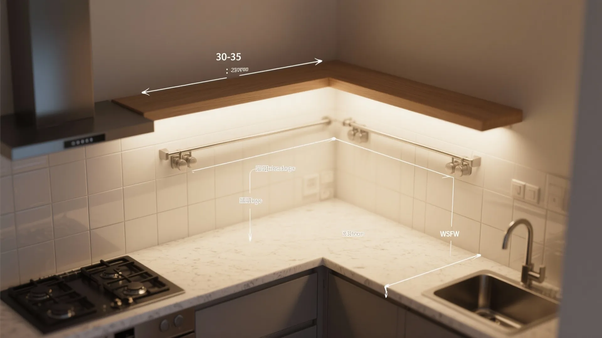 Wall track task lighting for compact kitchens