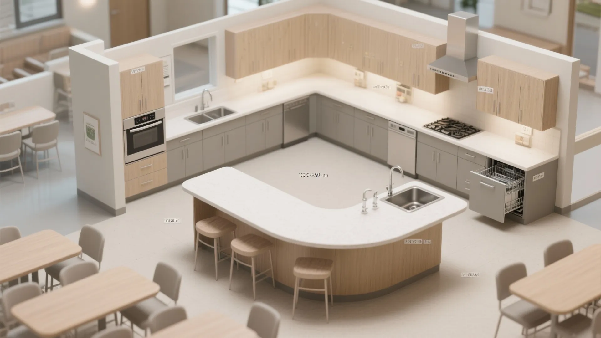 Safety-first gourmet kitchens for communal dining