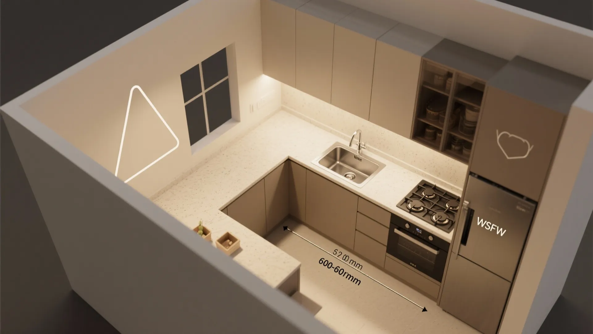 2) Modular Kitchen with L-Shape and Full-Height Pantry