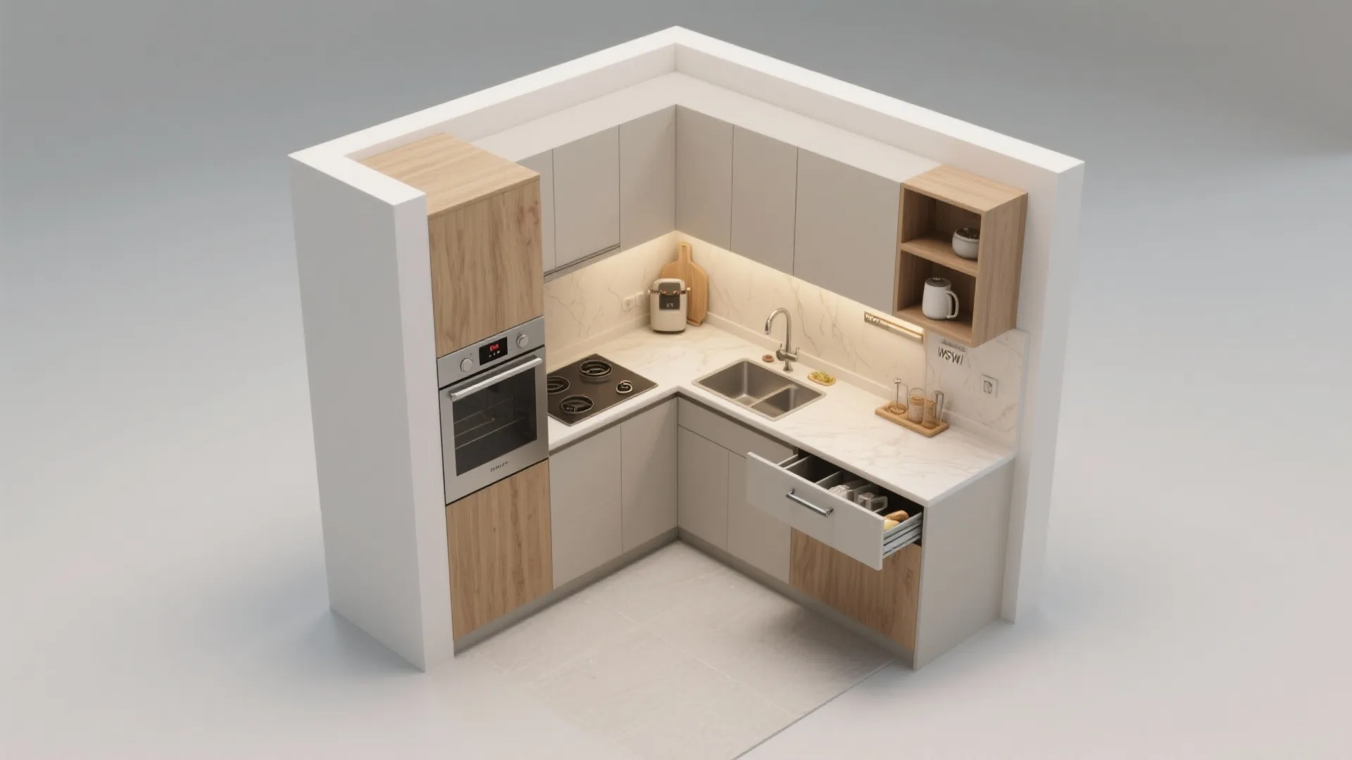 3) L-Shaped Corner Storage in the Kitchen