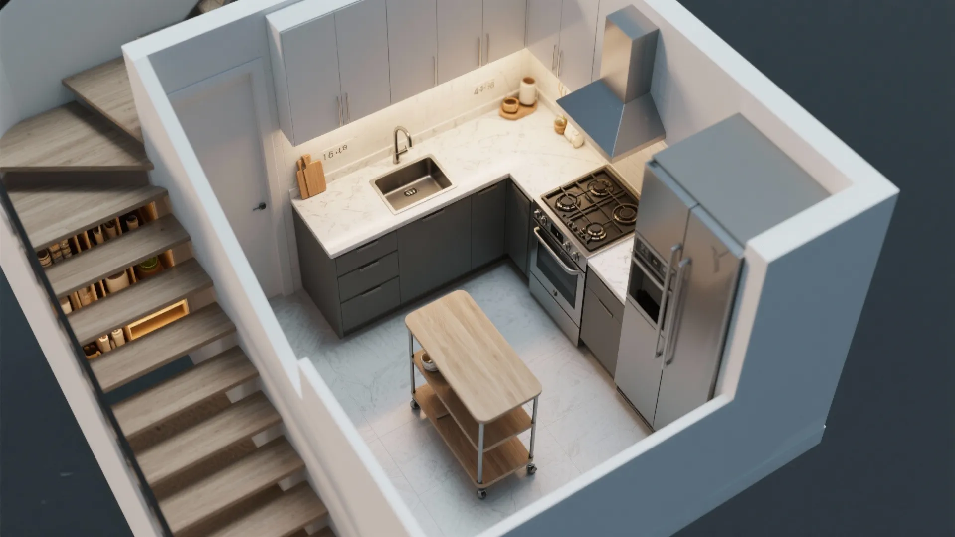 Efficient Kitchen Zoning on the Lower Level