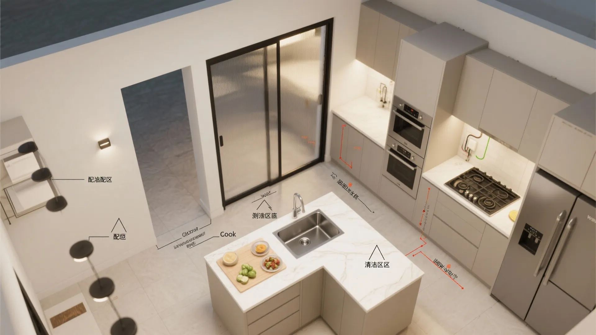 Kitchen Tri-Zone with Dirty–Clean Segregation
