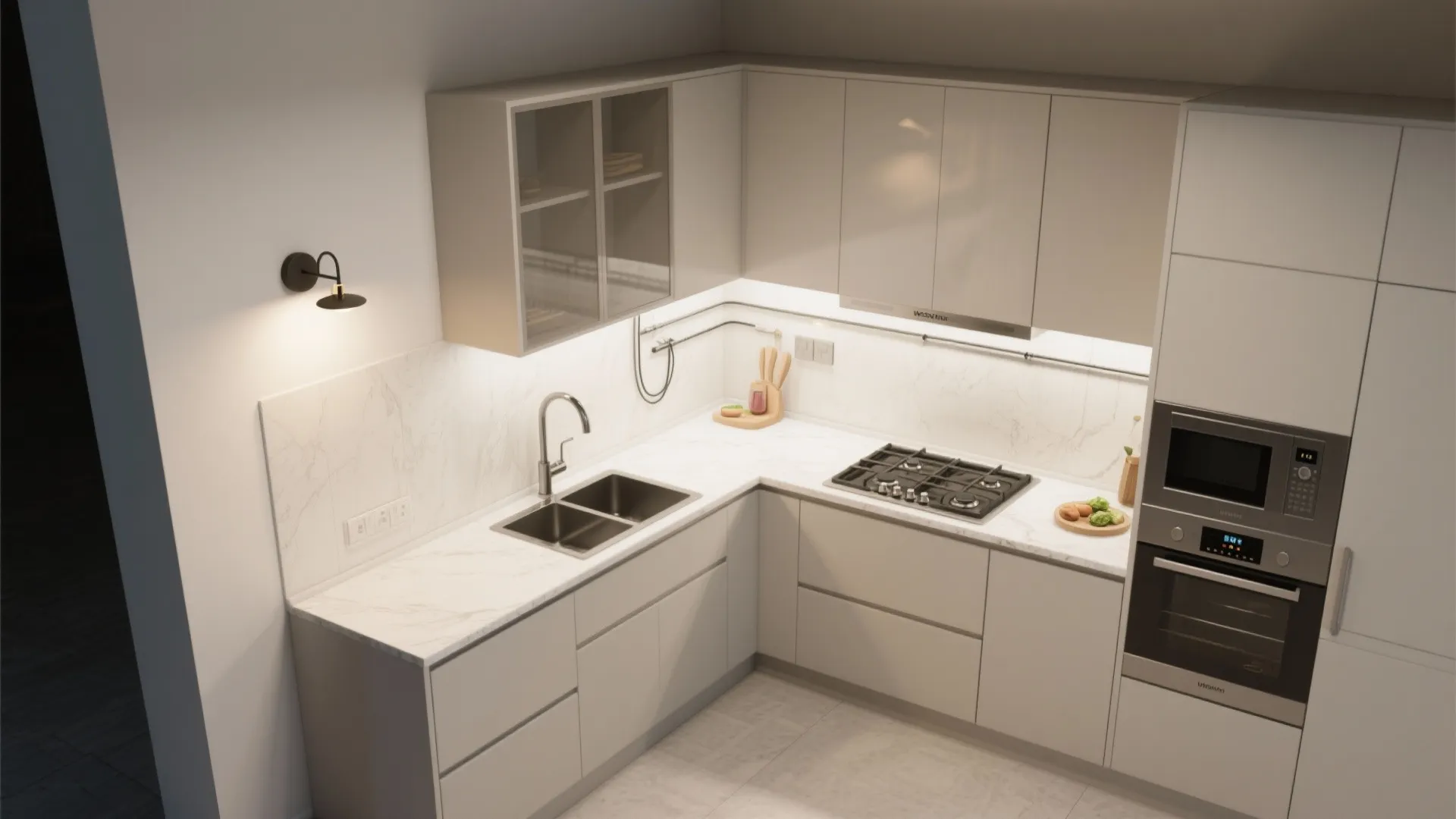 Sconces as task lights in tight kitchens