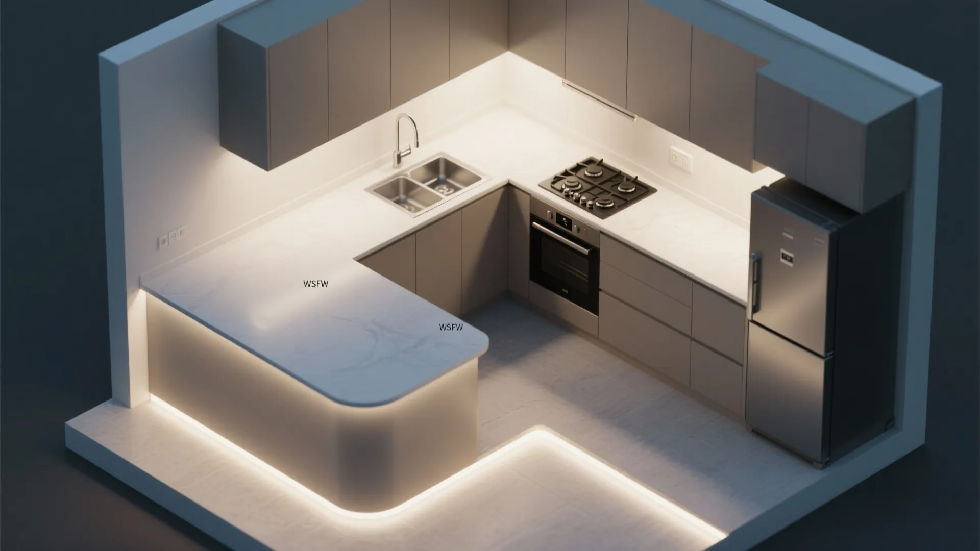 Kitchen zoning: two-row or compact L with task lighting