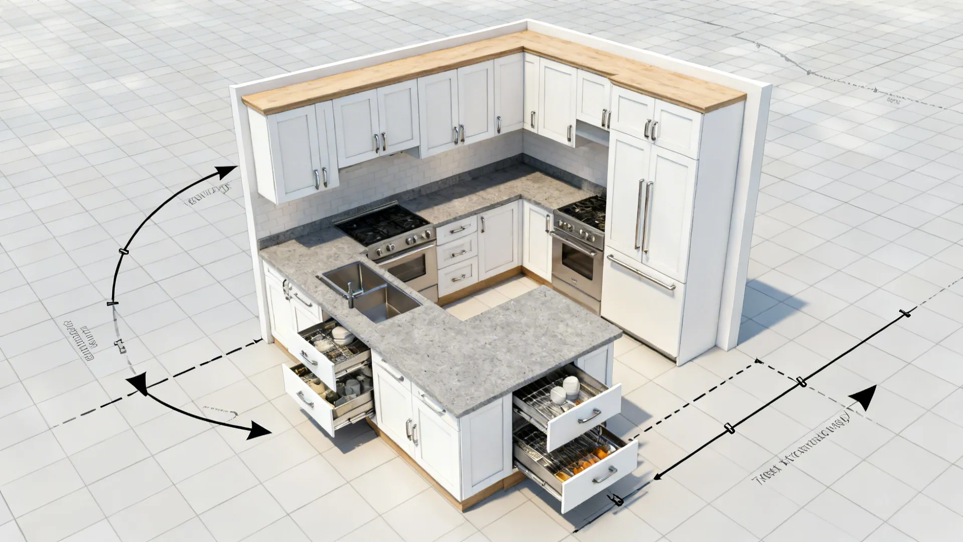 5 Kitchen Cupboard CAD Top-View Ideas